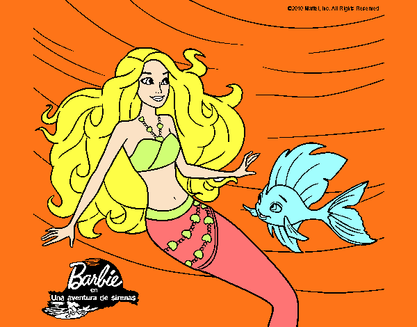 Dibujo Barbie sirena con su amiga pez pintado por maria782