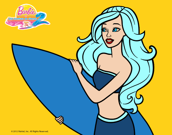 Dibujo Barbie va a surfear pintado por amalia