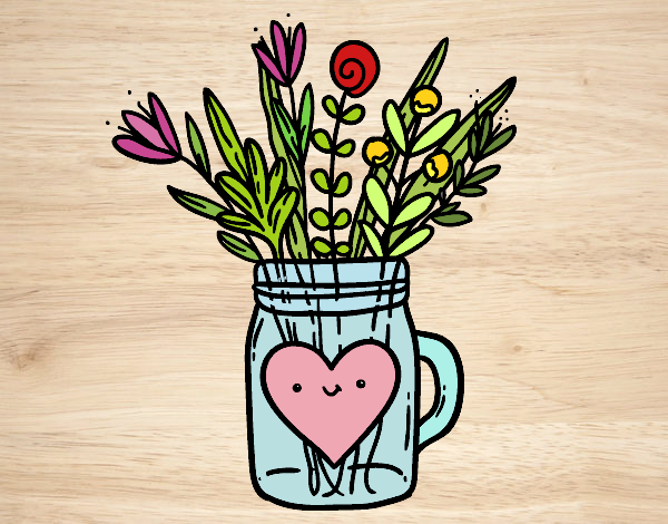 Dibujo Bote con flores silvestres y un corazón pintado por Julieta10