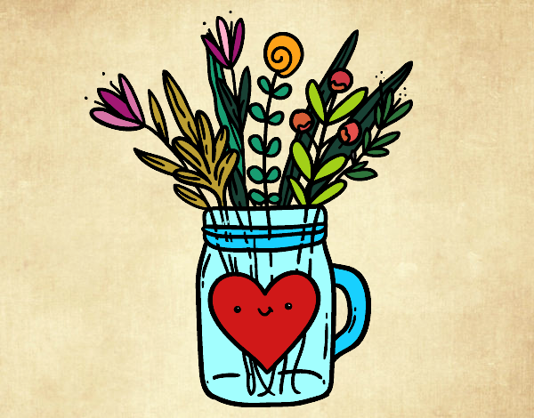 Dibujo Bote con flores silvestres y un corazón pintado por Andreeeeee