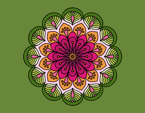 Dibujo Mandala flor y hojas pintado por blanca