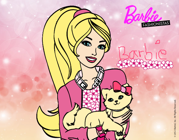 Dibujo Barbie con su linda gatita pintado por yoglek