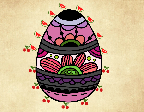 Dibujo Huevo de Pascua estampado floral pintado por maryfom