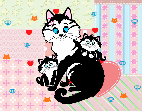 Dibujo Mamá gata y gatitos pintado por teuQihcoX