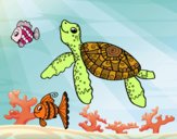 Dibujo Tortuga de mar con peces pintado por DeathLex