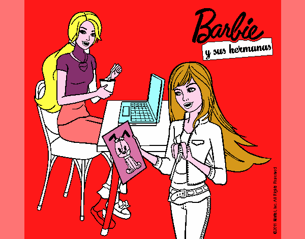 Dibujo De Barbie Y Su Hermana Merendando Pintado Por En Dibujos Net El