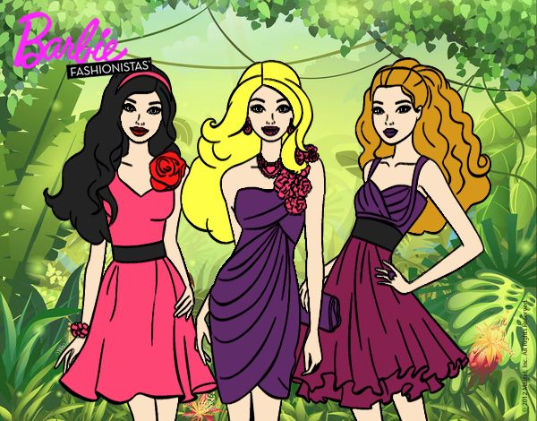 Dibujo Barbie y sus amigas vestidas de fiesta pintado por UliEmi