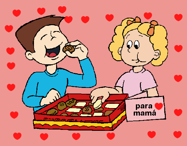 Julian y Magdalena comiendose los bombones de mama 