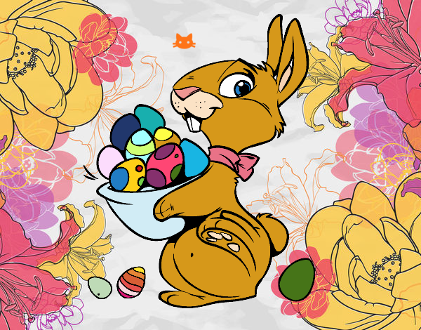 Dibujo Conejito con huevos de Pascua pintado por lolyyfeli