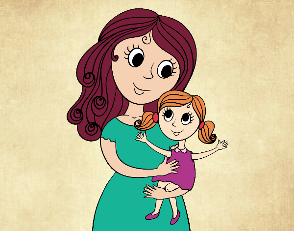 Dibujo Madre con su hija pintado por lolyyfeli