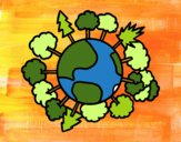 Dibujo Planeta tierra con árboles pintado por ZASCUACH