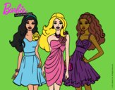 Dibujo Barbie y sus amigas vestidas de fiesta pintado por lolyyfeli
