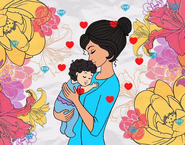 Dibujo Madre cogiendo al bebé pintado por teuQihcoX