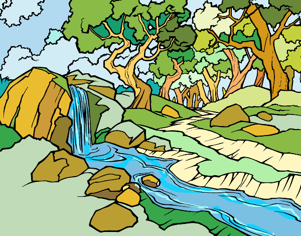 Dibujo Paisaje de bosque con un río pintado por maisabe