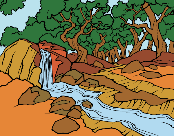 Dibujo Paisaje de bosque con un río pintado por NievesMC