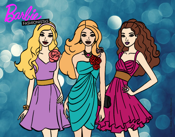 Dibujo Barbie y sus amigas vestidas de fiesta pintado por Aura05