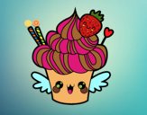 Dibujo Cupcake kawaii con fresa pintado por queyla