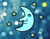 Dibujo Luna con estrellas pintado por queyla