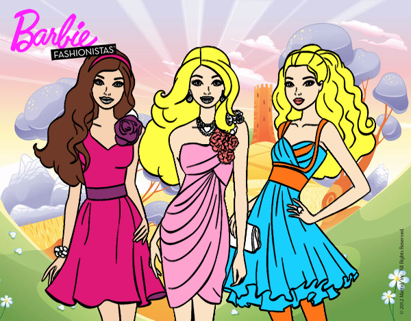Dibujo Barbie y sus amigas vestidas de fiesta pintado por josedav