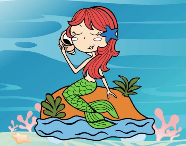 Dibujo Sirena sentada en una roca con una caracola pintado por BerthitaDZ