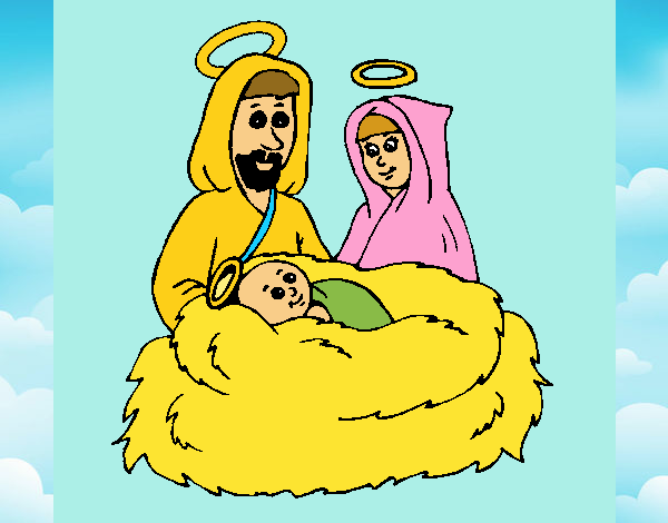 Maria, Jose y Jesus  en  el pesebre