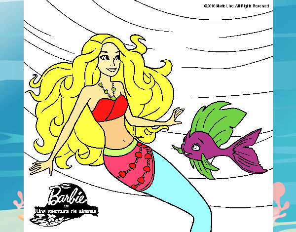 Dibujo Barbie sirena con su amiga pez pintado por lilu123