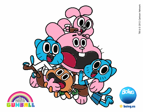 Dibujo Gumball y amigos contentos pintado por anbar 