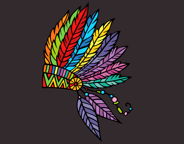 Dibujo de Corona de plumas india pintado por Queyla en Dibujos.net