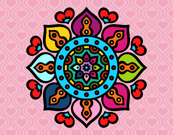 Dibujo Mandala corazones árabes pintado por lizcata