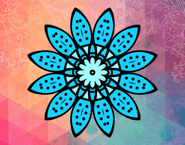 Dibujo Mandala flor con pétalos pintado por meibol