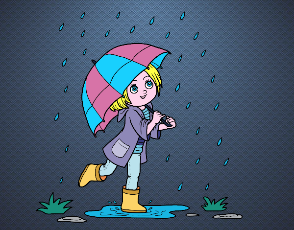 Dibujo Niña con paraguas bajo la lluvia pintado por LynnD