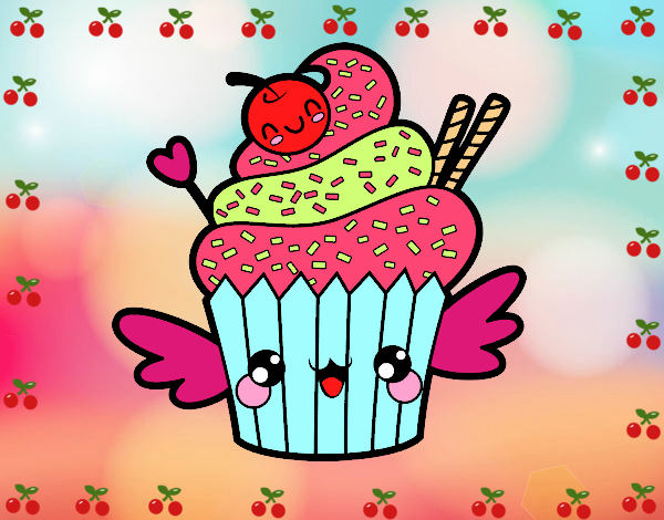 Cupcake kawaii con cereza