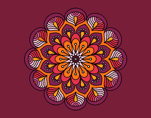 Dibujo Mandala flor y hojas pintado por blanca