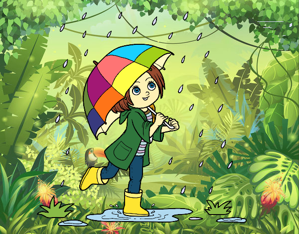 Dibujo Niña con paraguas bajo la lluvia pintado por Aura05