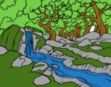 Dibujo Paisaje de bosque con un río pintado por isimar