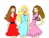 Dibujo Barbie y sus amigas vestidas de fiesta pintado por jenniferca