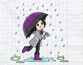 Dibujo Niña con paraguas bajo la lluvia pintado por annie9000