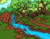 Dibujo Paisaje de bosque con un río pintado por Pixe