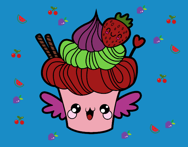 Dibujo Cupcake kawaii con fresa pintado por linda423