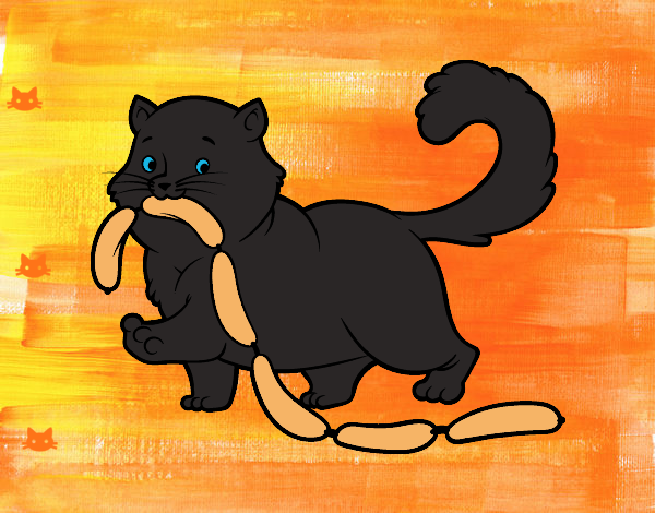 Dibujo Gato con salchichas pintado por martanoemi