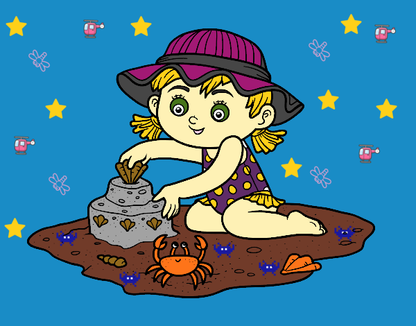 Dibujo Una niña jugando en la playa pintado por linda423