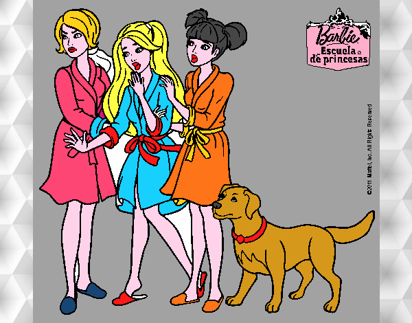 Dibujo Barbie y sus amigas en bata pintado por gracee