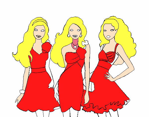 Dibujo Barbie y sus amigas vestidas de fiesta pintado por BRISA_110