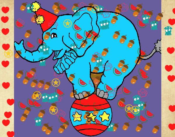 Dibujo Elefante encima de una pelota pintado por jenniferca