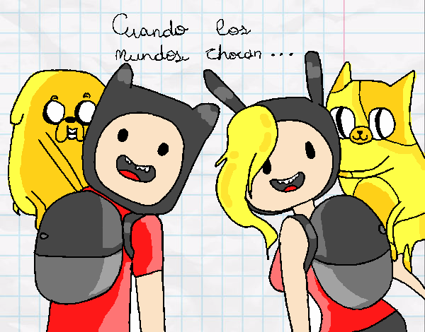 Dibujo Finn y Jake con Fionna y Cake pintado por annie9000