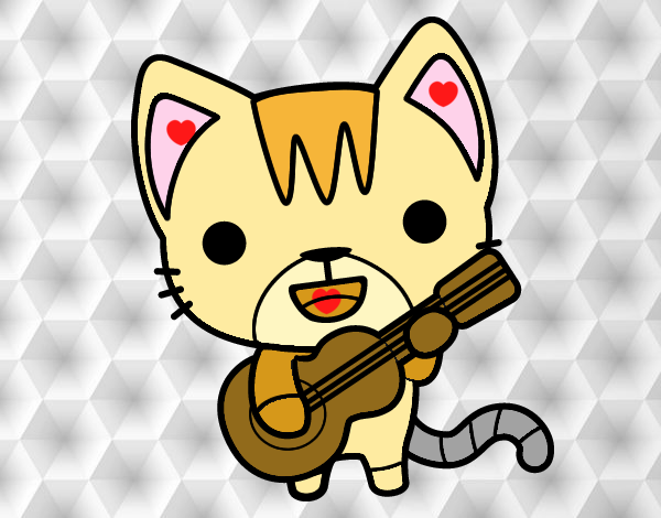 Dibujo Gato guitarrista pintado por jenniferca