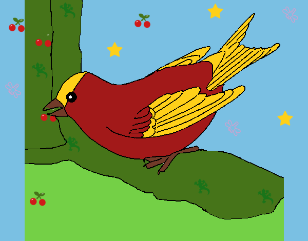 Dibujo Gorrión en una rama pintado por linda423