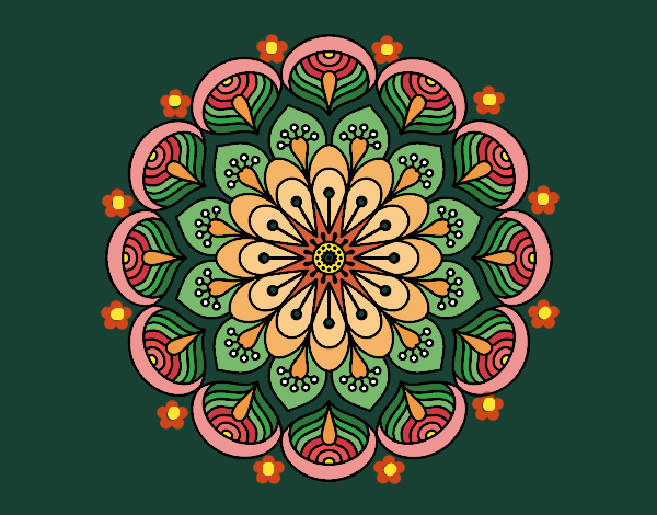 Dibujo Mandala flor y hojas pintado por blanca