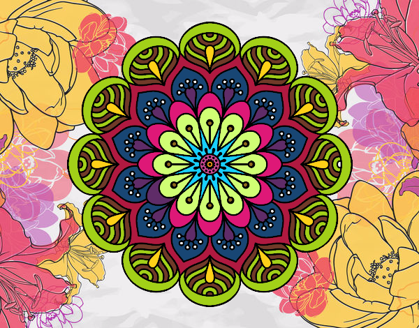 Dibujo Mandala flor y hojas pintado por cmla