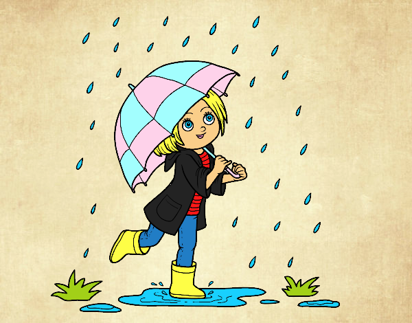 Dibujo Niña con paraguas bajo la lluvia pintado por Michellinh